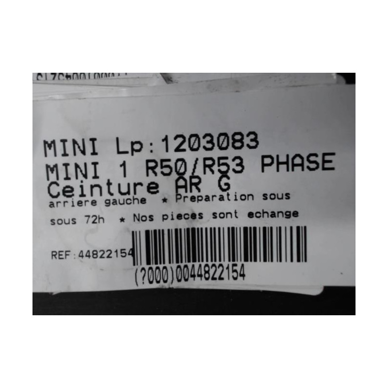 Ceinture arriere gauche MINI MINI 1 R50/R53