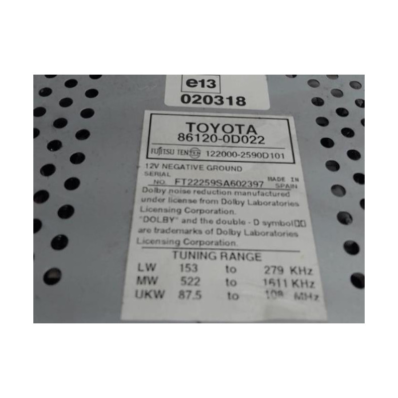 Autoradio d'origine TOYOTA YARIS 1