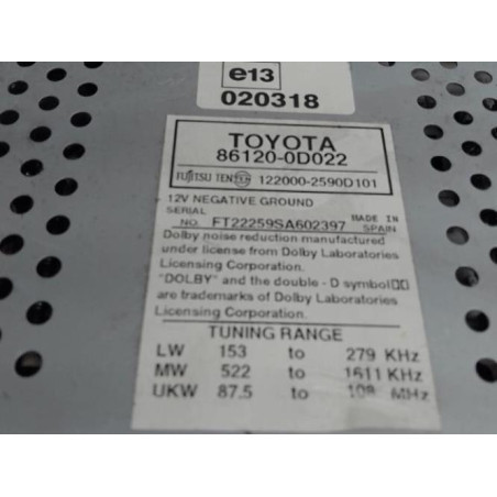 Autoradio d'origine TOYOTA YARIS 1 Photo n°1