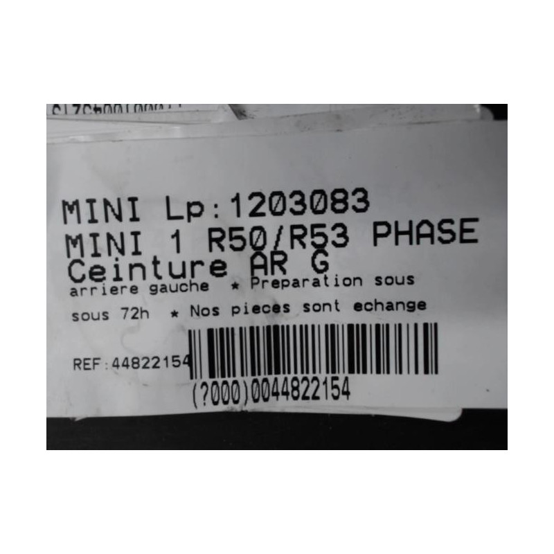 Ceinture arriere gauche MINI MINI 1 R50/R53
